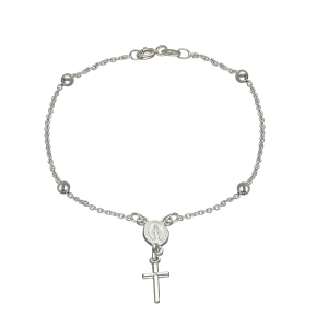 pulsera plata rosario con medalla