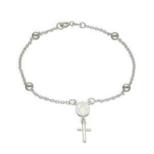 pulsera plata rosario con medalla