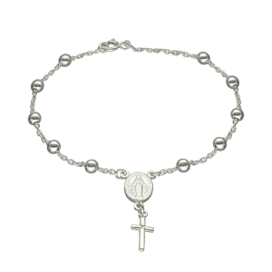 pulsera plata rosario con medalla