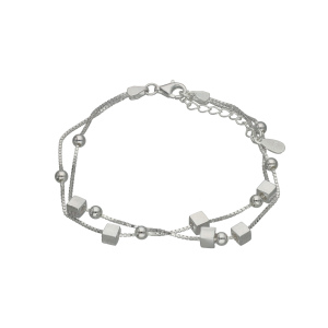 pulsera plata doble venezianaz cubos y bolitas
