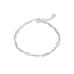 pulsera plata flores y hojas facetadas