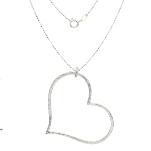 fantasía plata collar bolitas + dije corazón martelado