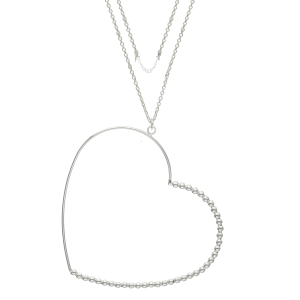 fantasía plata collar forcet + dije corazón con bolitas