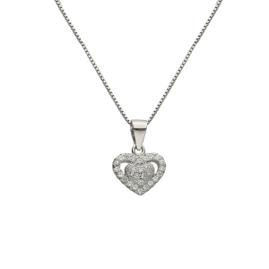 conjunto plata doble corazon con piedras