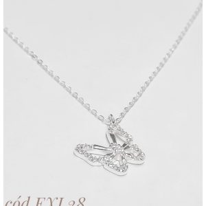 Collar mariposa plata y cubic 13x12mm