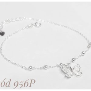 Pulsera plata dije mariposa y bolitas pasante.