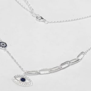 Collar plata combinado con dijes. Ojito 15x7mm . Escarapela 6mm
