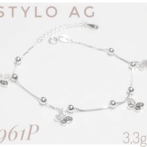 Pulsera plata veneziana con bolitas y dijes mariposa