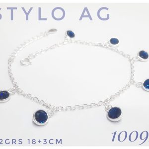 Pulseras plata forcet con dijes cubic azul con virola.