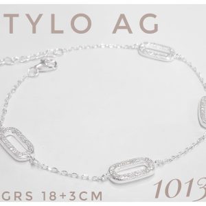 Pulsera plata forcet combinada  con eslabones planos engarzados