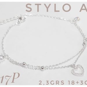 Pulsera plata forcet hilo doble con susanos y corazon engarzado.