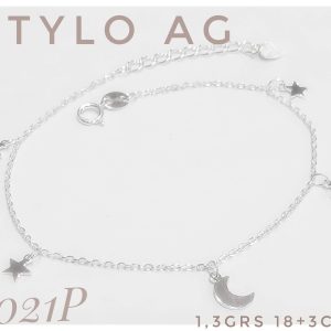 Pulsera plata con mini dijes estrellas y luna. Largo 18+3cm