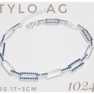 Pulsera plata con cubic azul eslabon rectangular 5x11mm