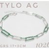 Pulsera plata con cubic verde eslabon rectangular 5x11mm.Largo 17+3cm