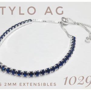 Pulsera plata extensible cubic 3mm azul