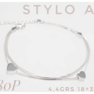 Pulsera plata veneziana tres hilos con corazones pasantes