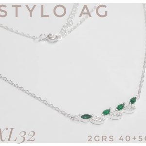 Collar cadena forcet centro cubic navette verde. Largo 40+5cm