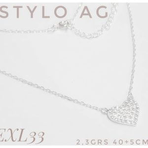 Collar eslabon forcet centro corazon engarzado. Largo40+5cm.